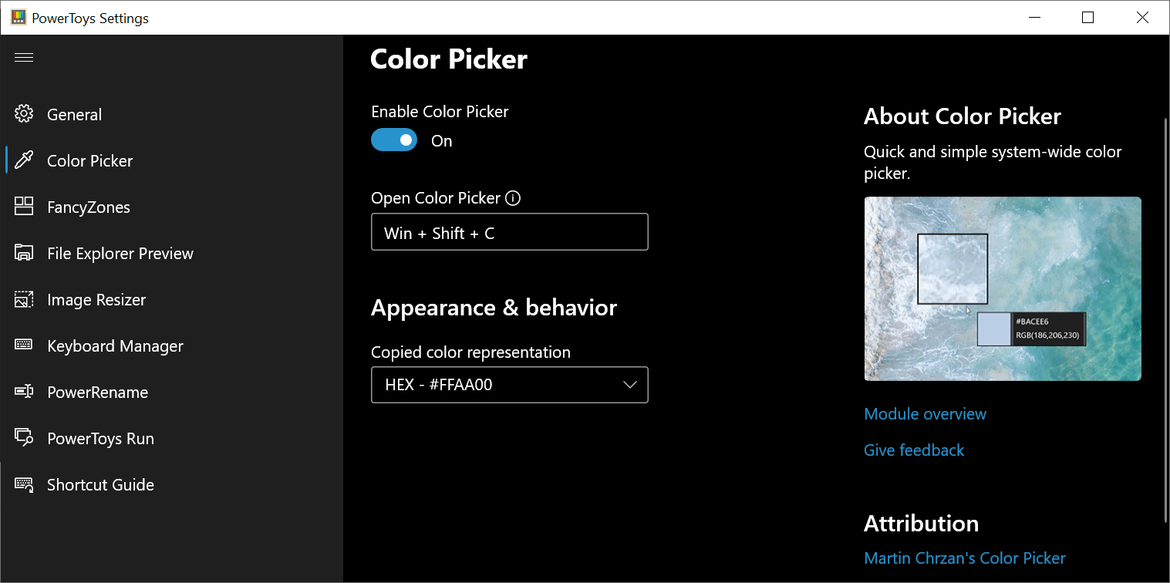 Color Picker Settngs