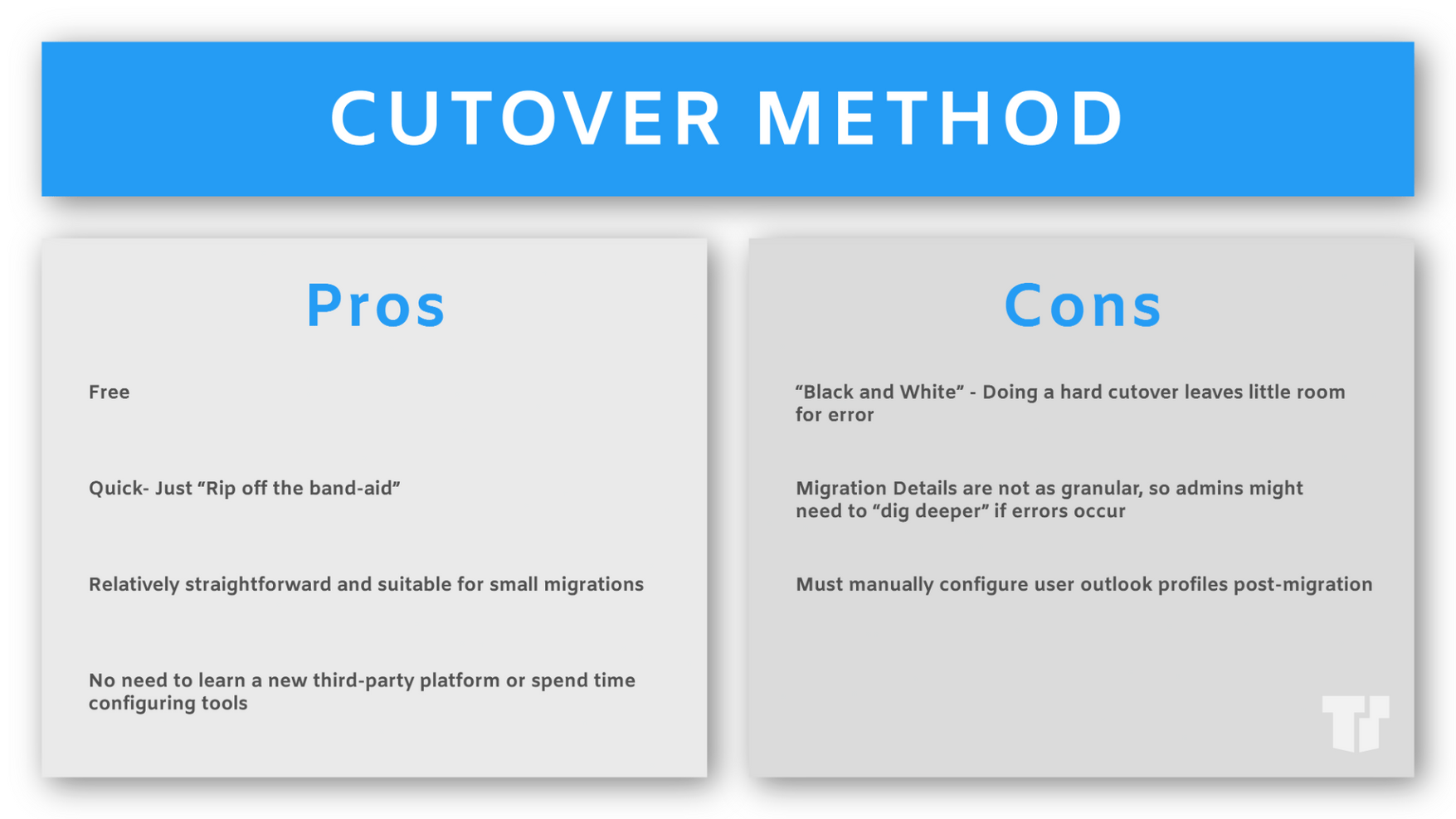 MigrationWiz vs. Exchange Cutover Method: Pros And Cons