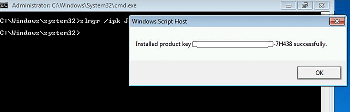 Product key installed correctly